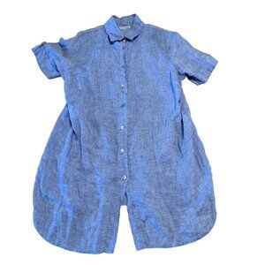Mario Romano Short Sleeve Blue 100% Linen Tunic Top Women's Size Medium M
